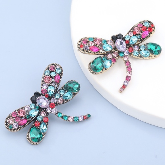 Colorful Rhinestone Dragonfly Earrings - Picture 1 of 7